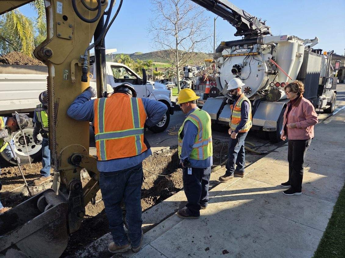 Laura Freese observing SMWD crew repairing a water main break, January 2026